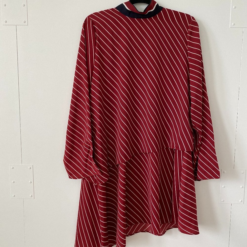 Who What Wear Red Striped Asymmetrical Dress